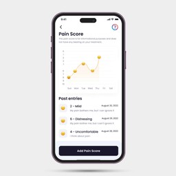 Mobile phone showing pain score tracking on Quilia app