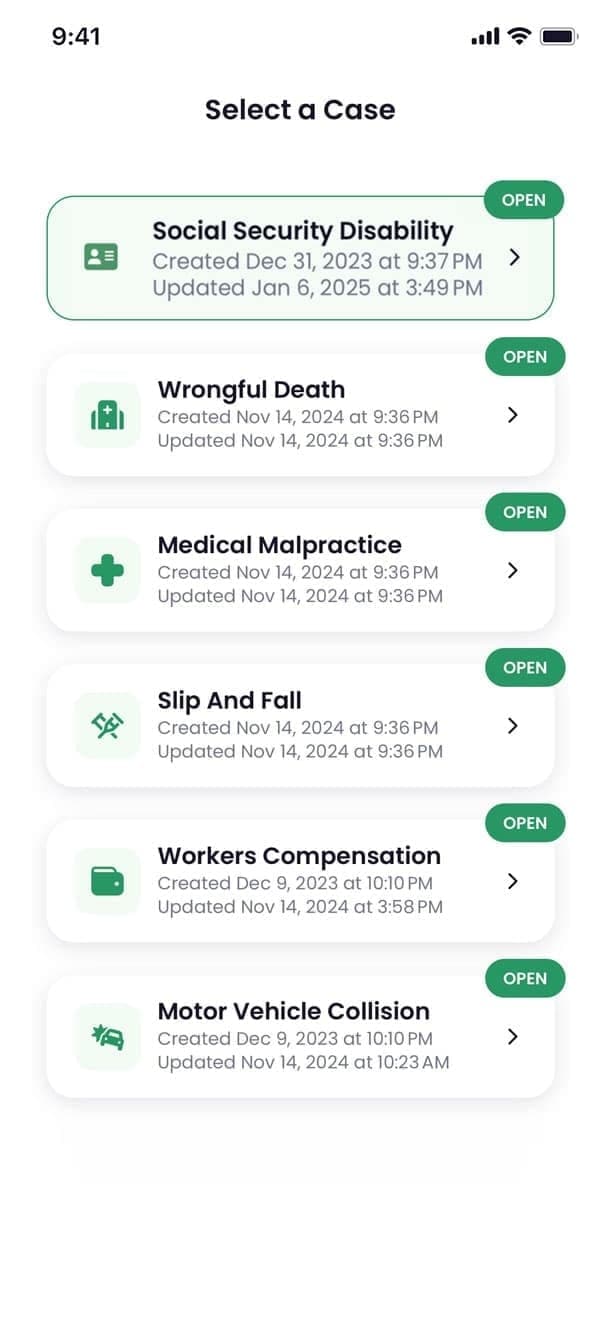 Social security disability case management in the Quilia app