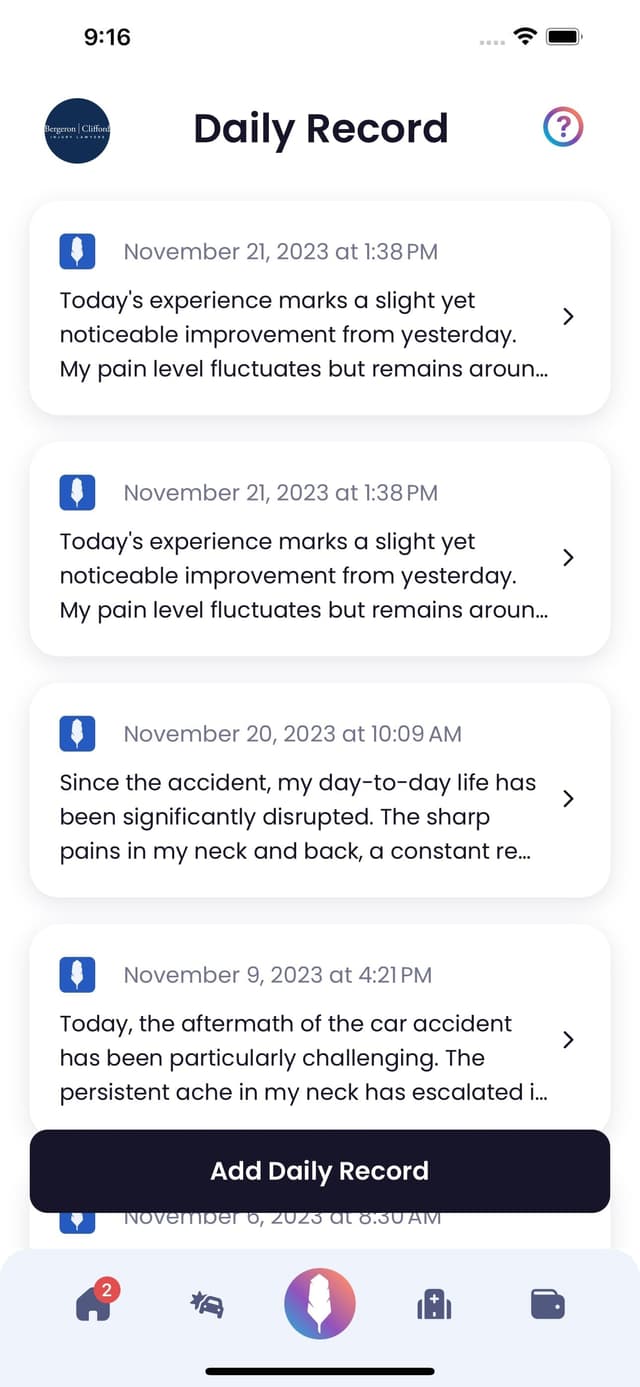 Quilia Screenshot Daily Record Tab