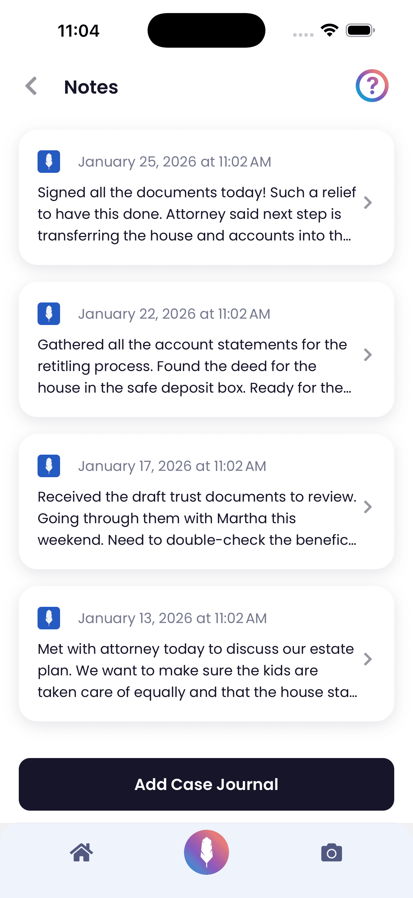 Estate planning case notes and documentation