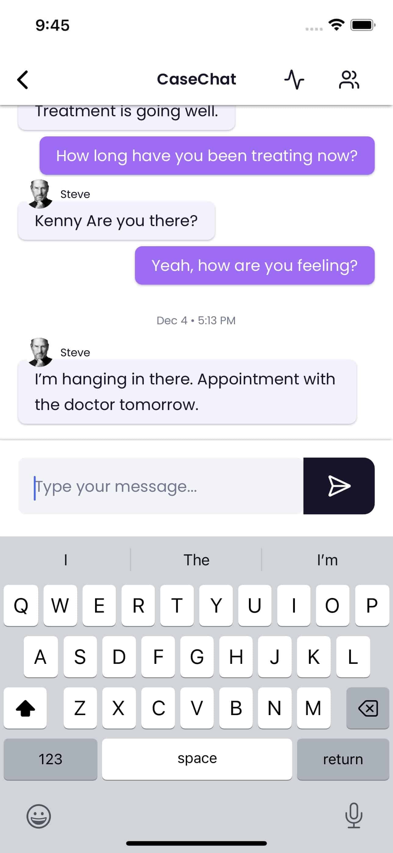 Attorney replying to client message in CaseChat