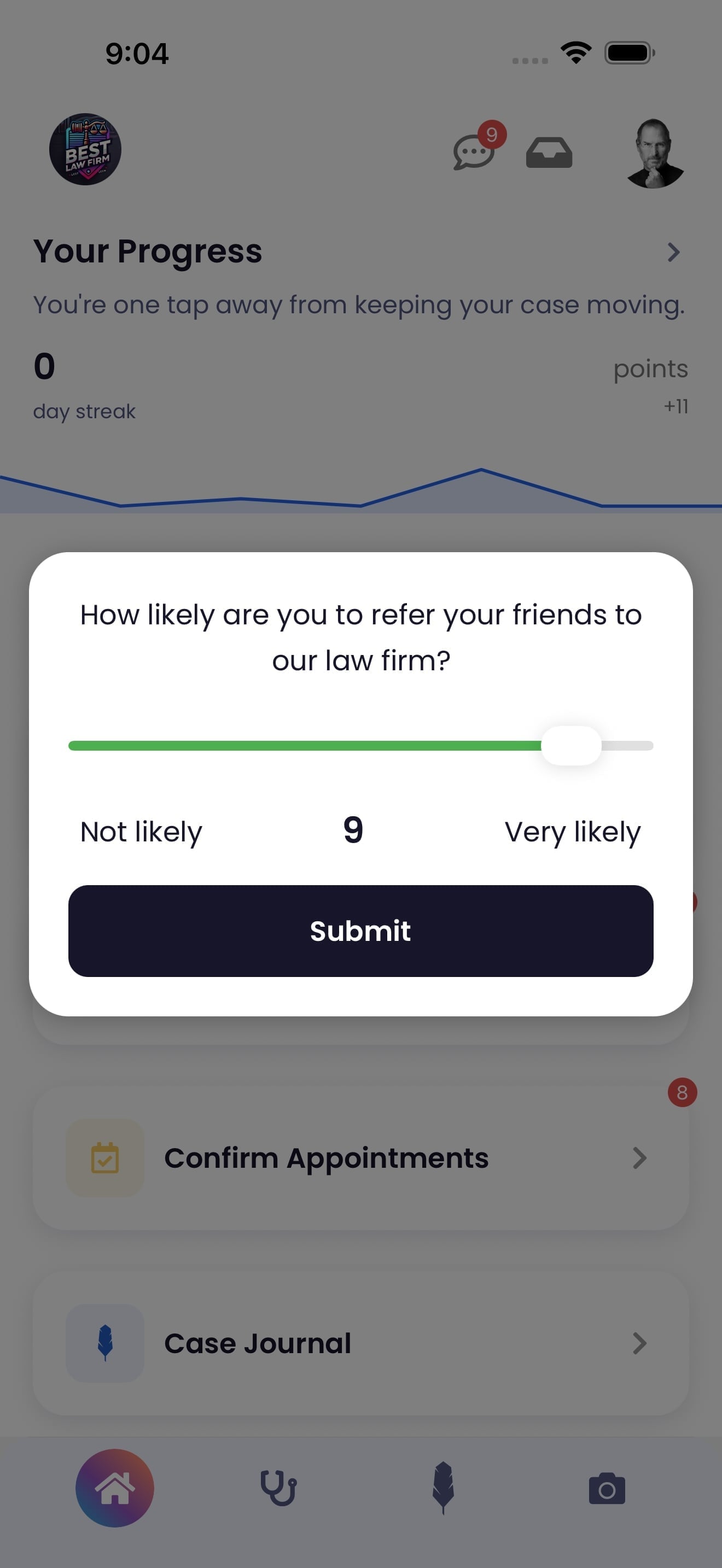 Client filling out NPS survey