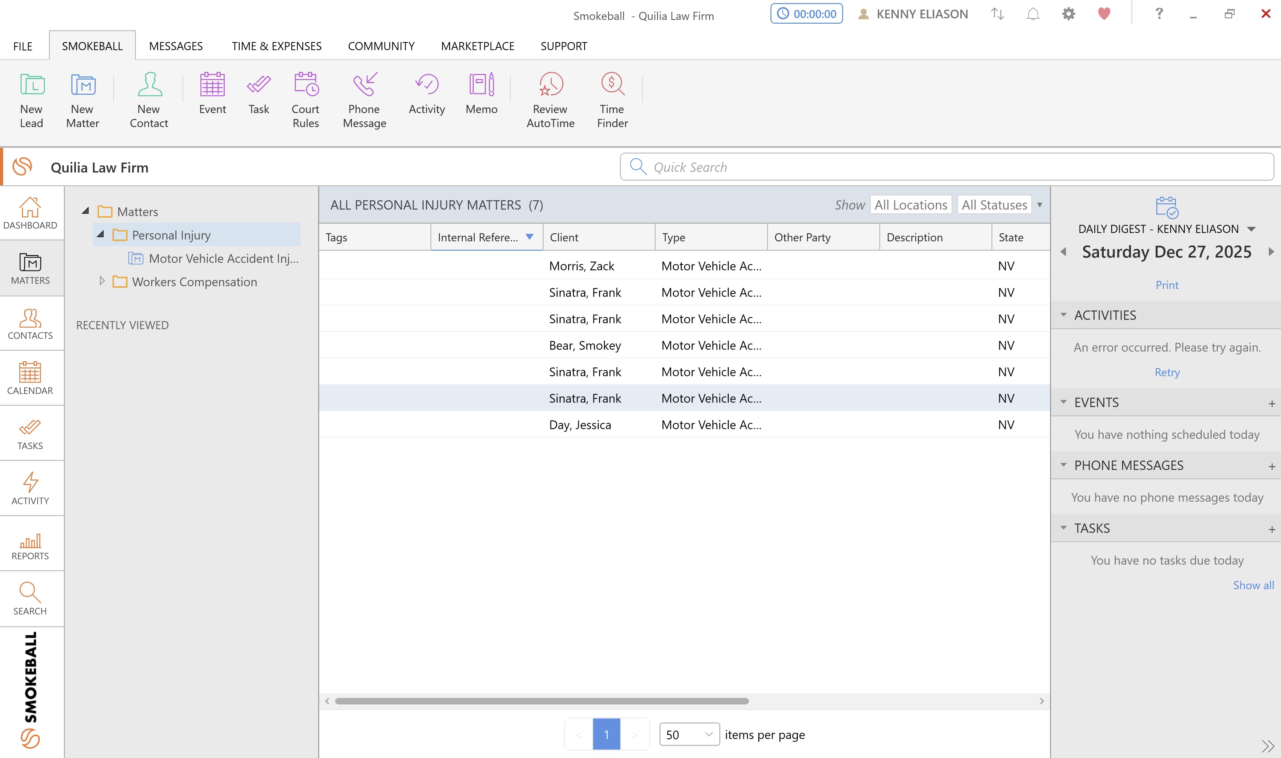 Smokeball integration in the Quilia app