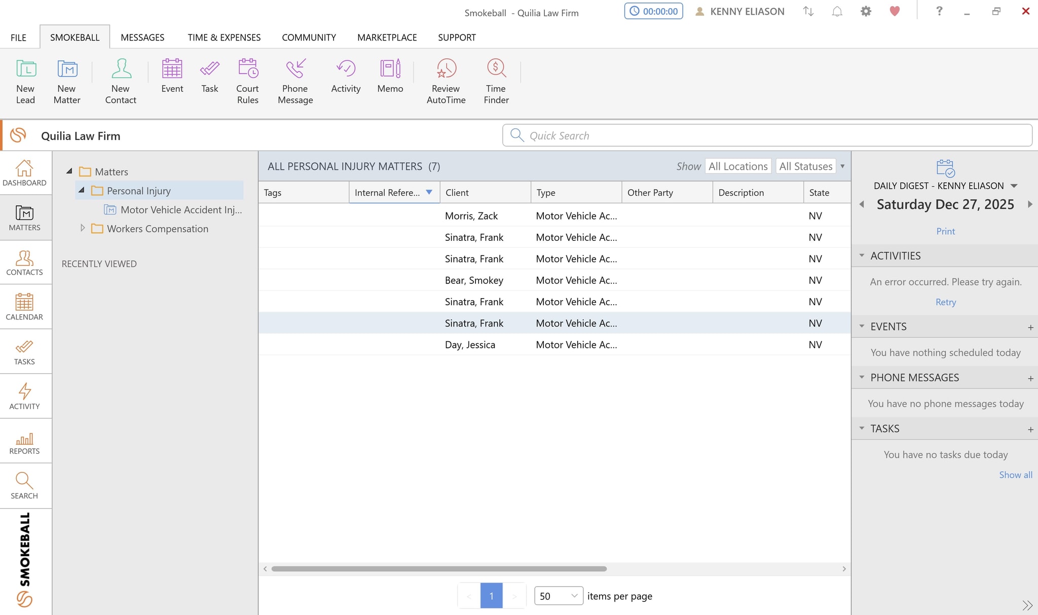 Smokeball integration in the Quilia app