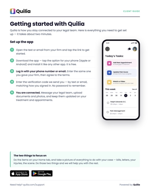 First page of Getting started with Quilia