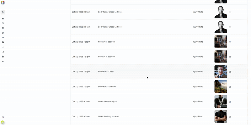 GIF demonstrating Quilia’s gallery-style asset viewer for injury photos and uploads.