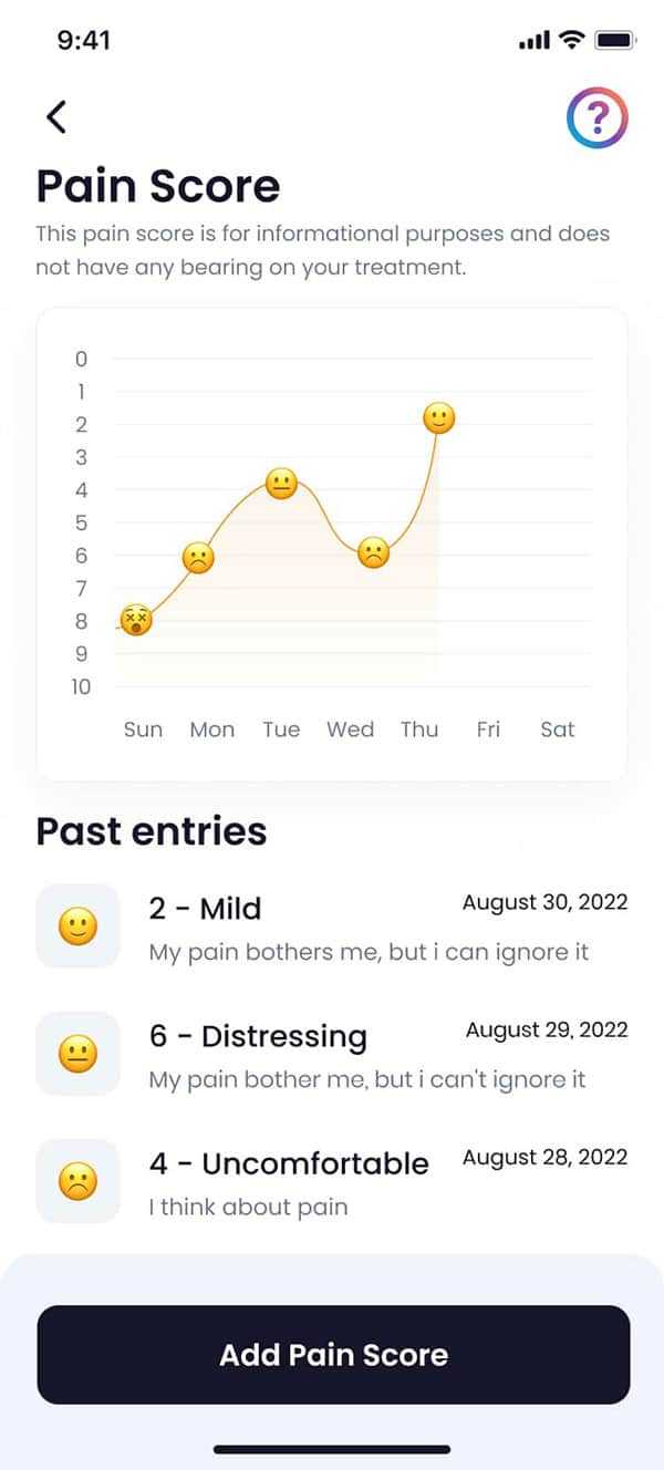 Quilia pain score tracking interface