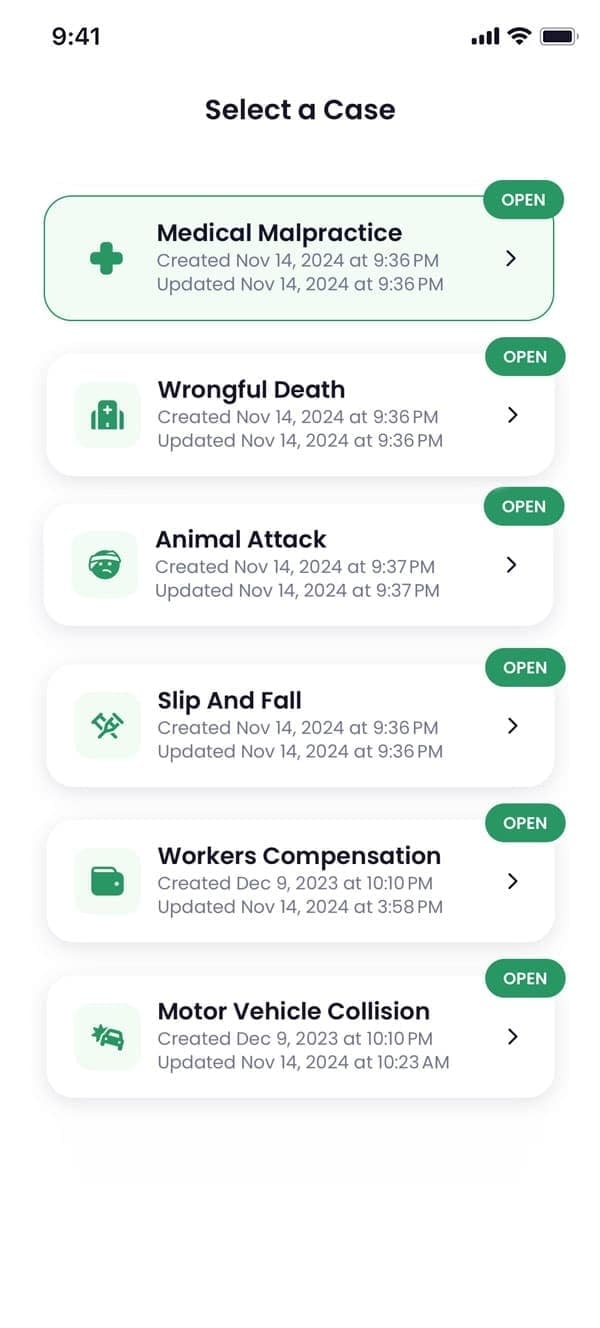 Medical malpractice case management in the Quilia app