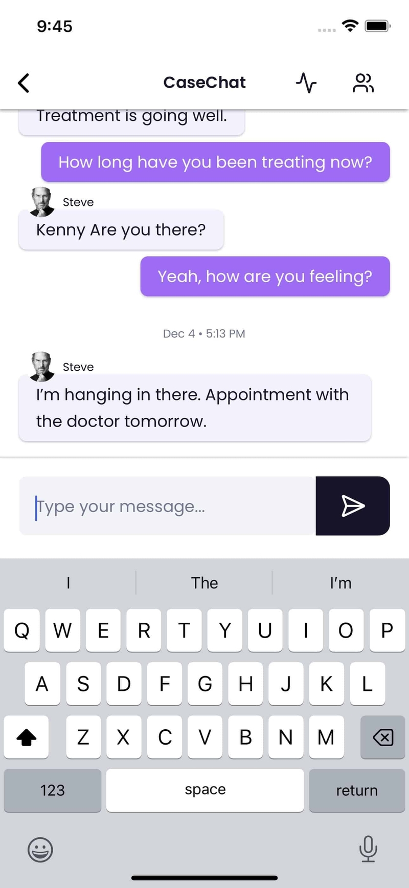 Attorney replying to client message in CaseChat