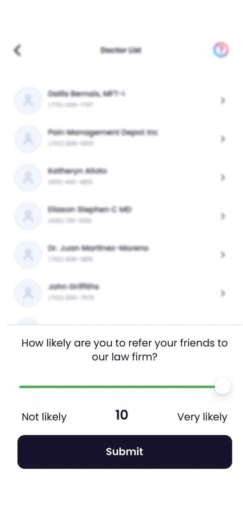 Client satisfaction tracking in Quilia's legal app, leading to more Google reviews for the law firm
