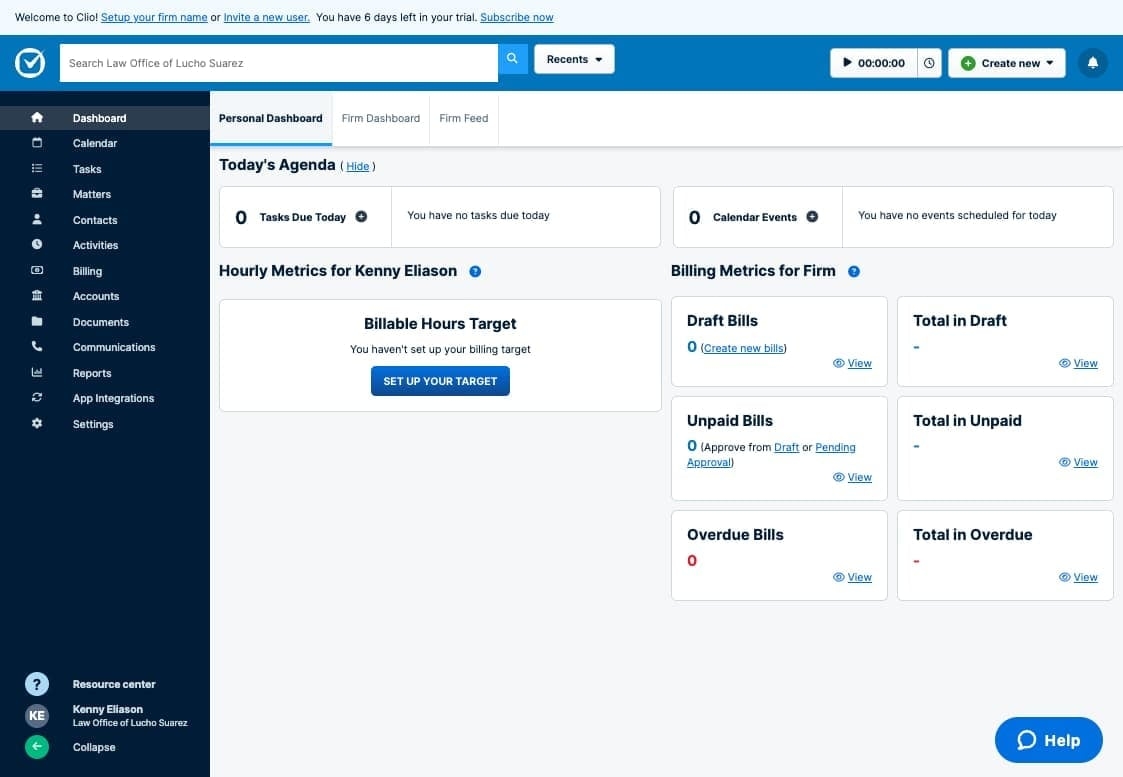 Clio integration in the Quilia app
