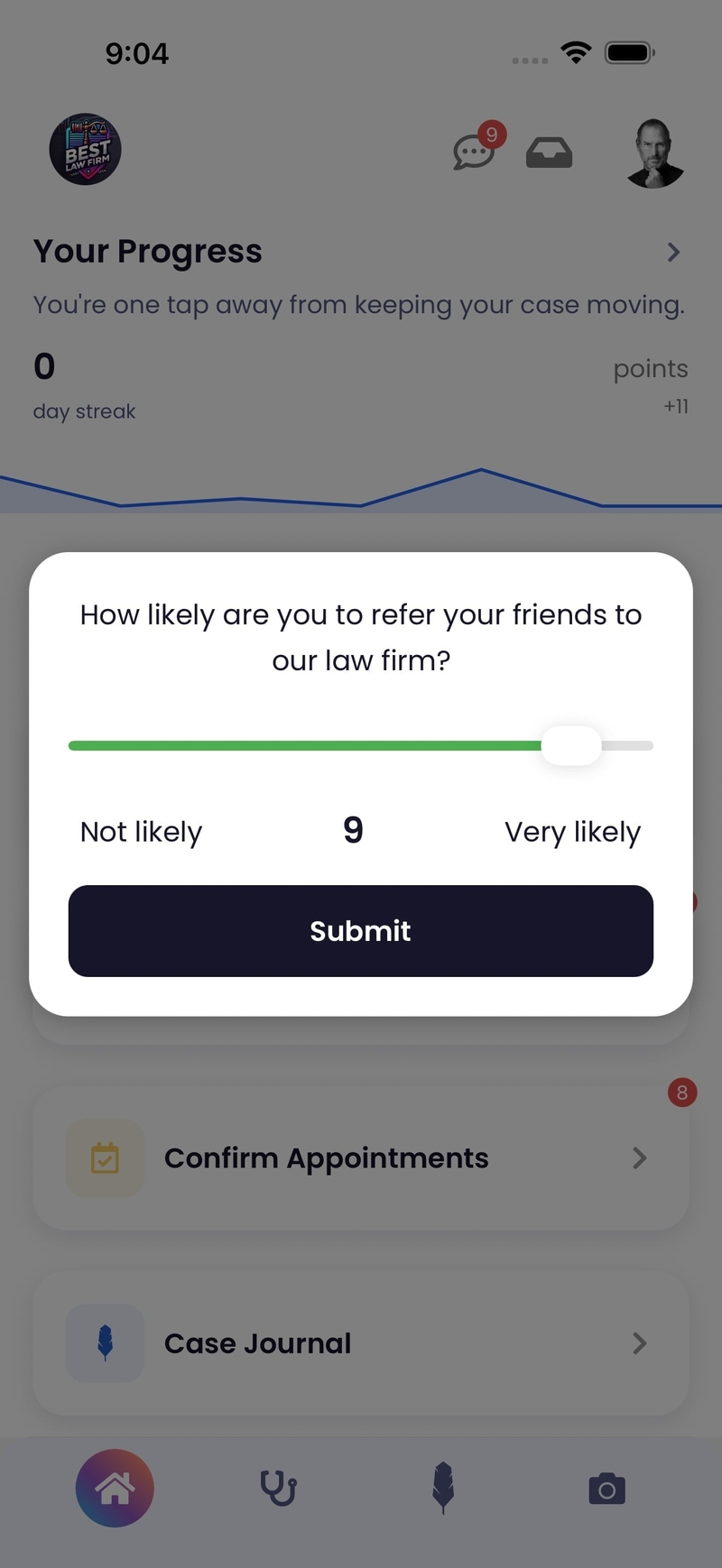 Client filling out NPS survey