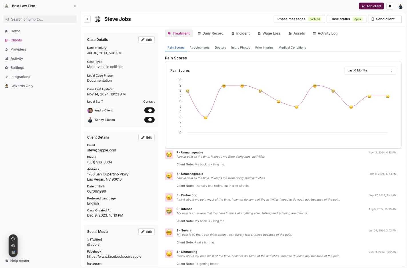 Pain scores in the Quilia app