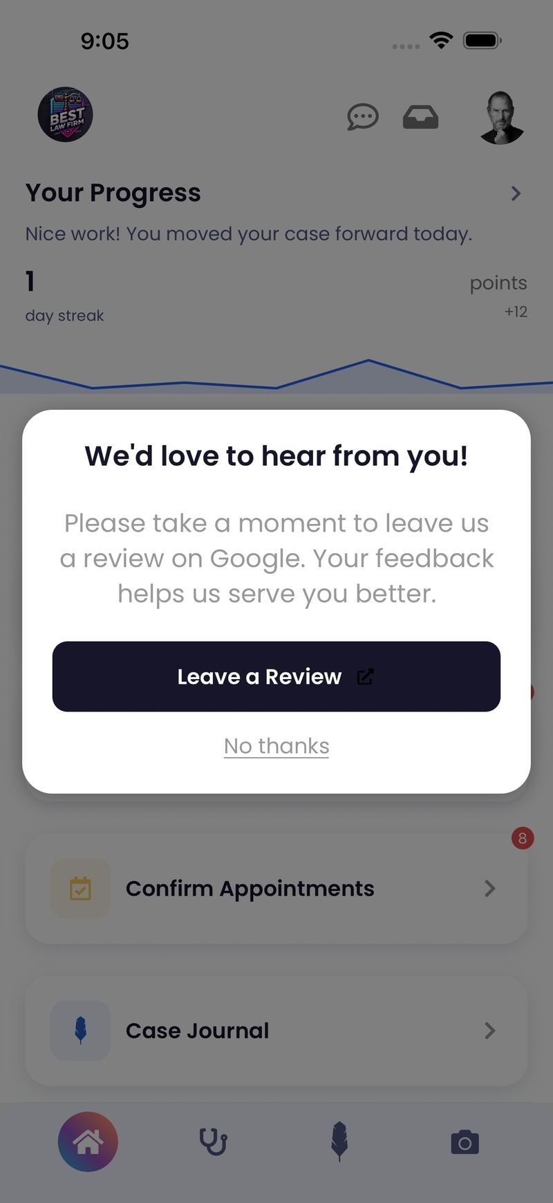Google review request prompt for happy clients